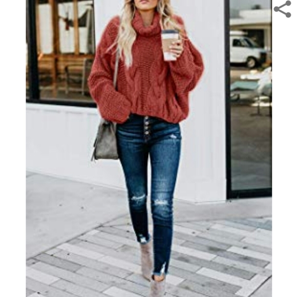 Cable Knit Turtleneck Chunky Pullover Sweater - Picture 3 of 3